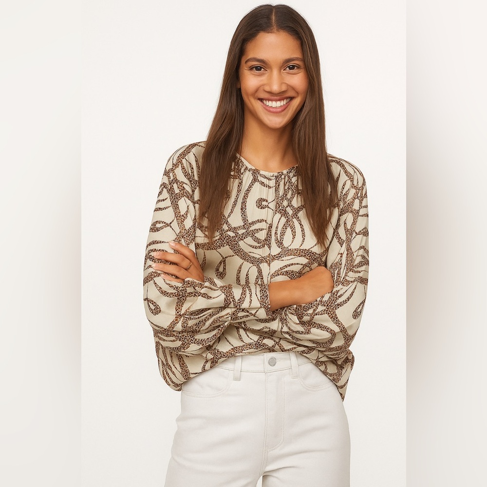Richard Allen x H&M Cream and Brown Patterned Blouse